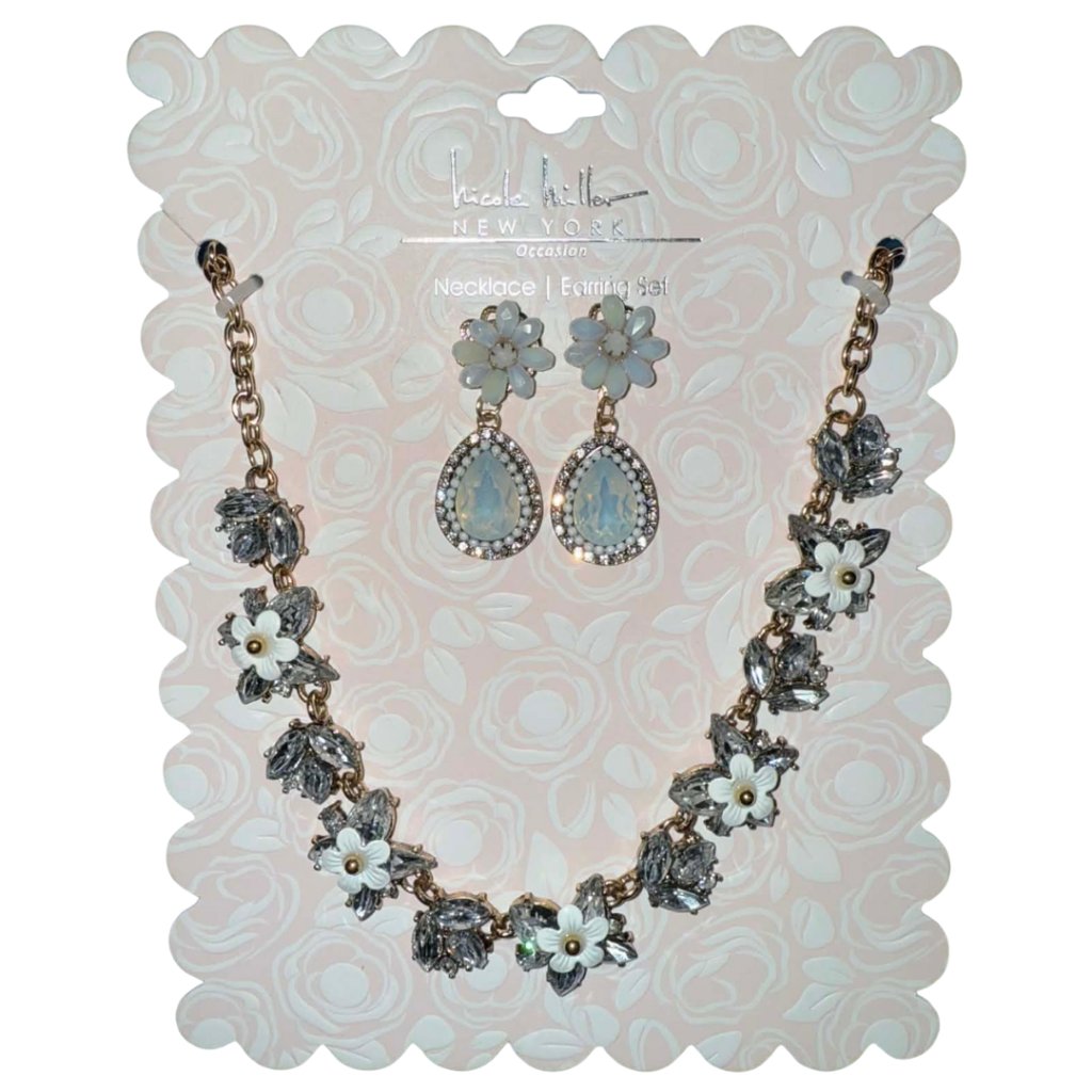 Nwt Nicole Miller Necklace Earring Jewelry Set Floral Accent 25$